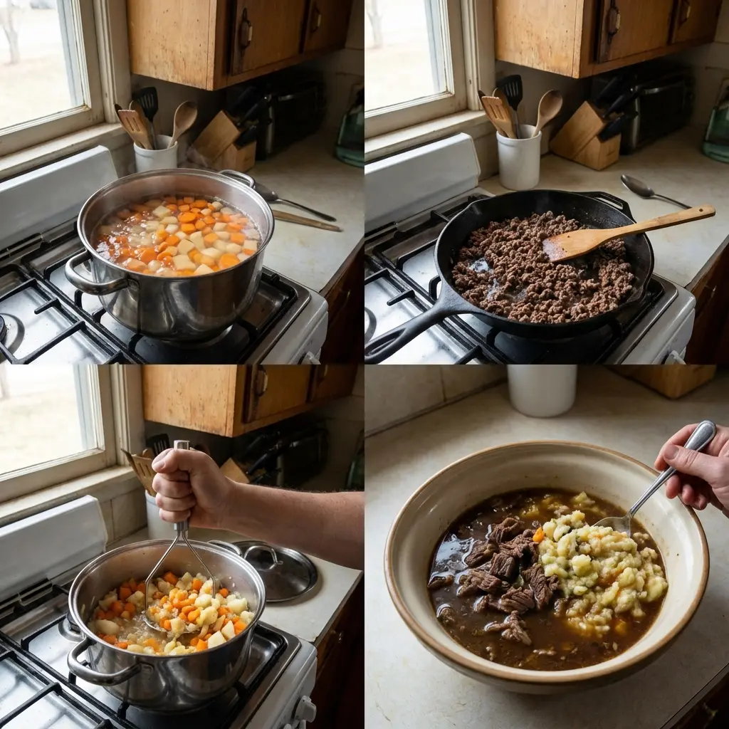 Cooking steps for beef and carrot mash