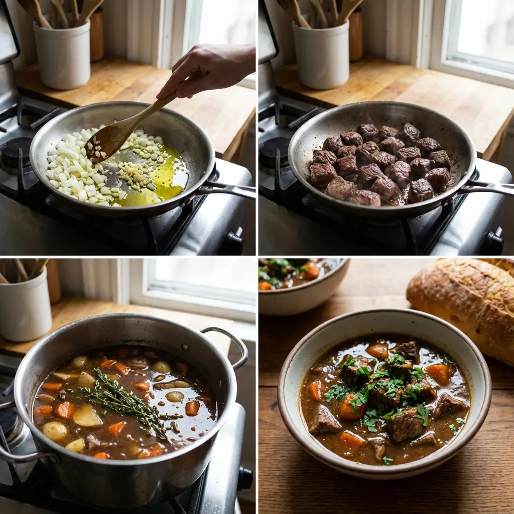 Cooking steps for gentle beef stew