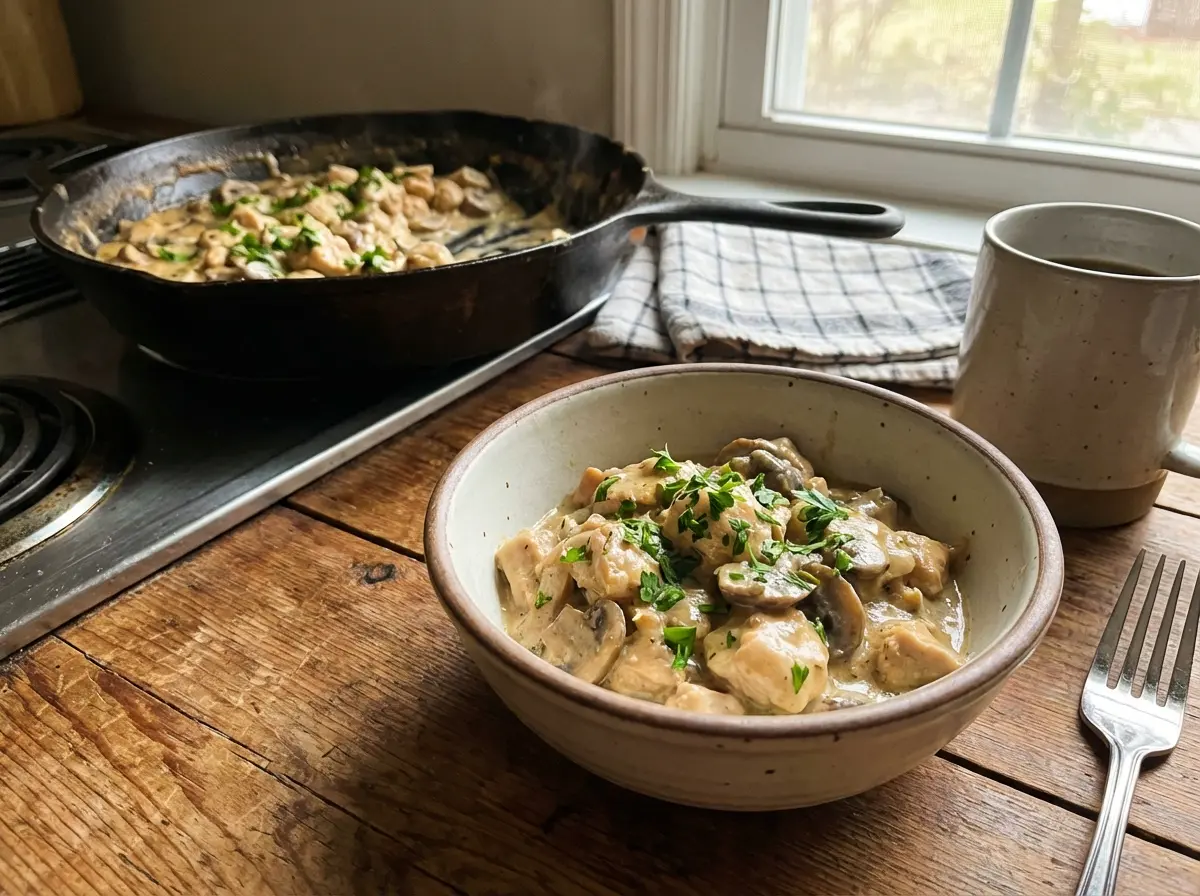 Gentle creamy chicken and mushroom skillet