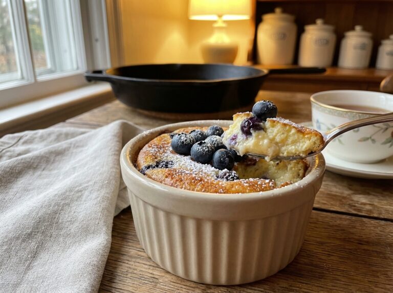 soft baked ricotta and blueberry custard recipe featured