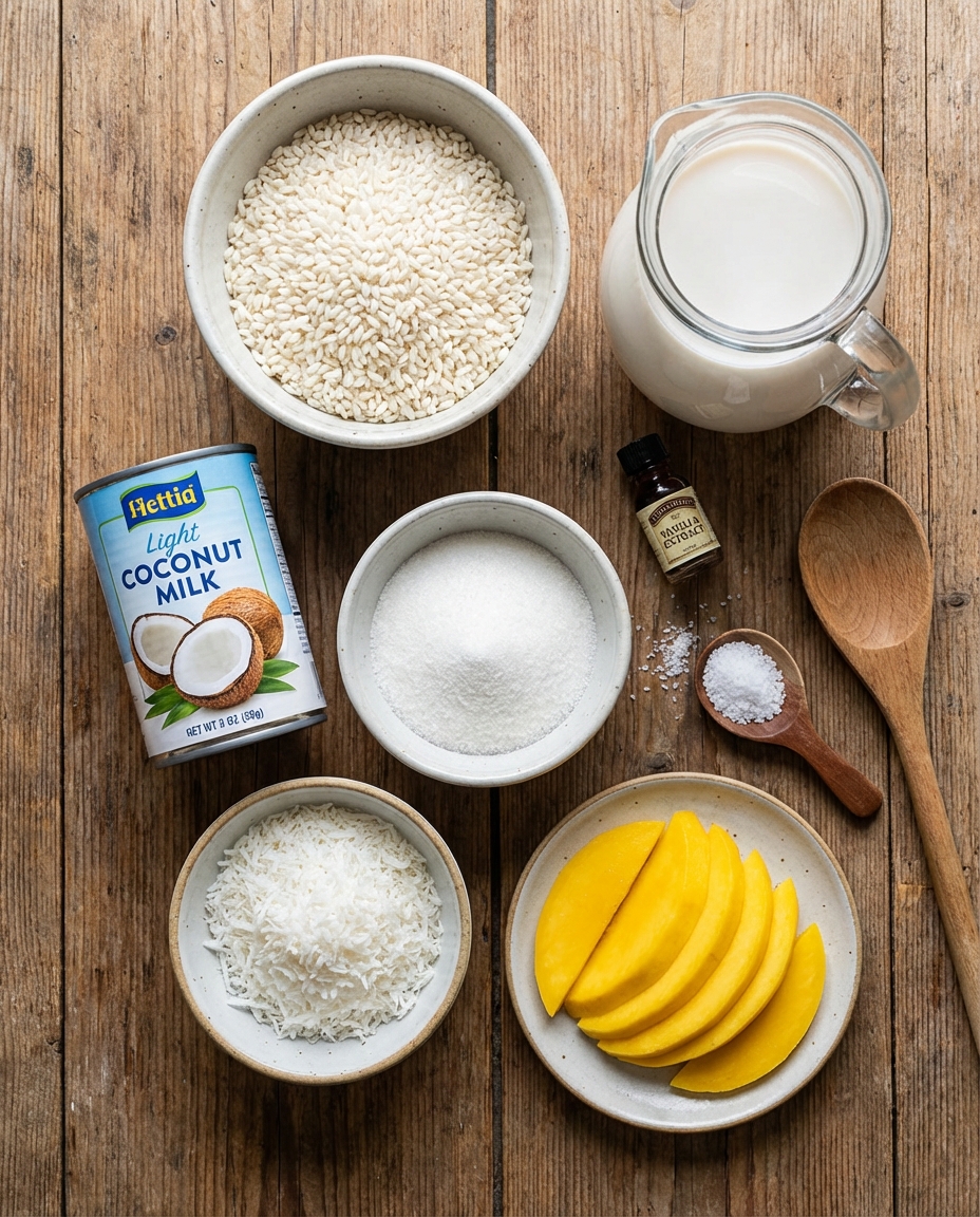 Ingredients for coconut rice pudding