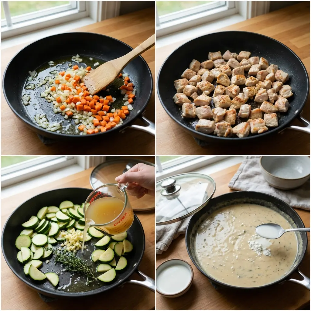 Cooking steps for one-pot chicken skillet