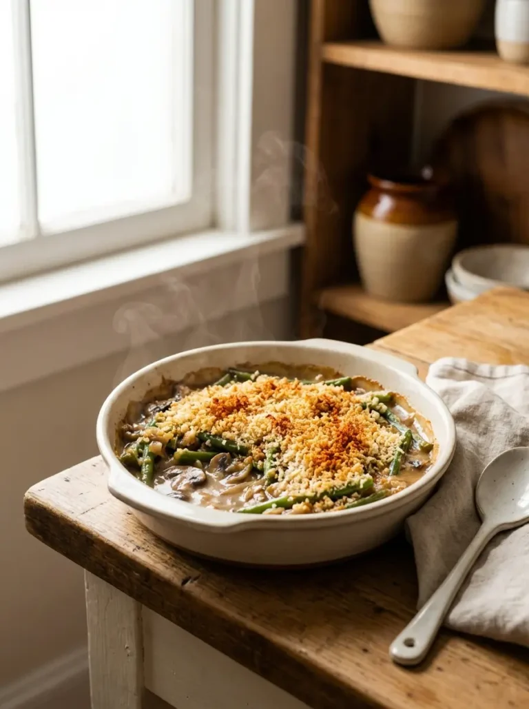 classic green bean casserole from scratch featured