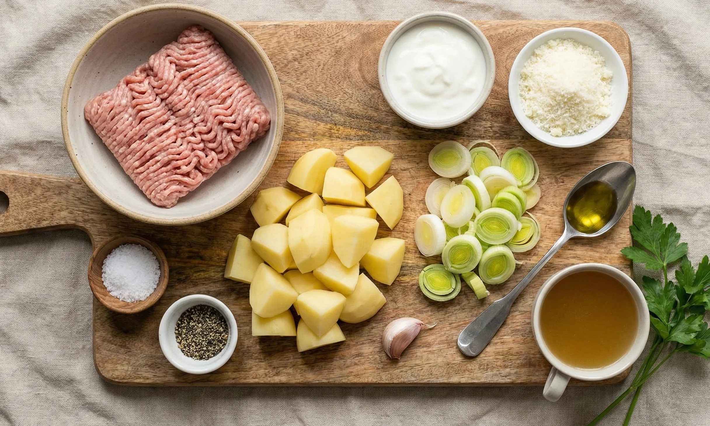 Ingredients laid out for creamy turkey ramekins