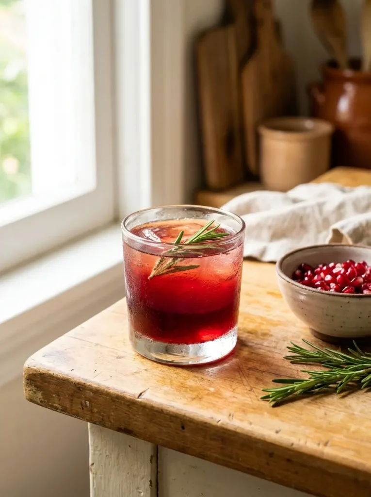 festive non alcoholic drinks pomegranate rosemary featured