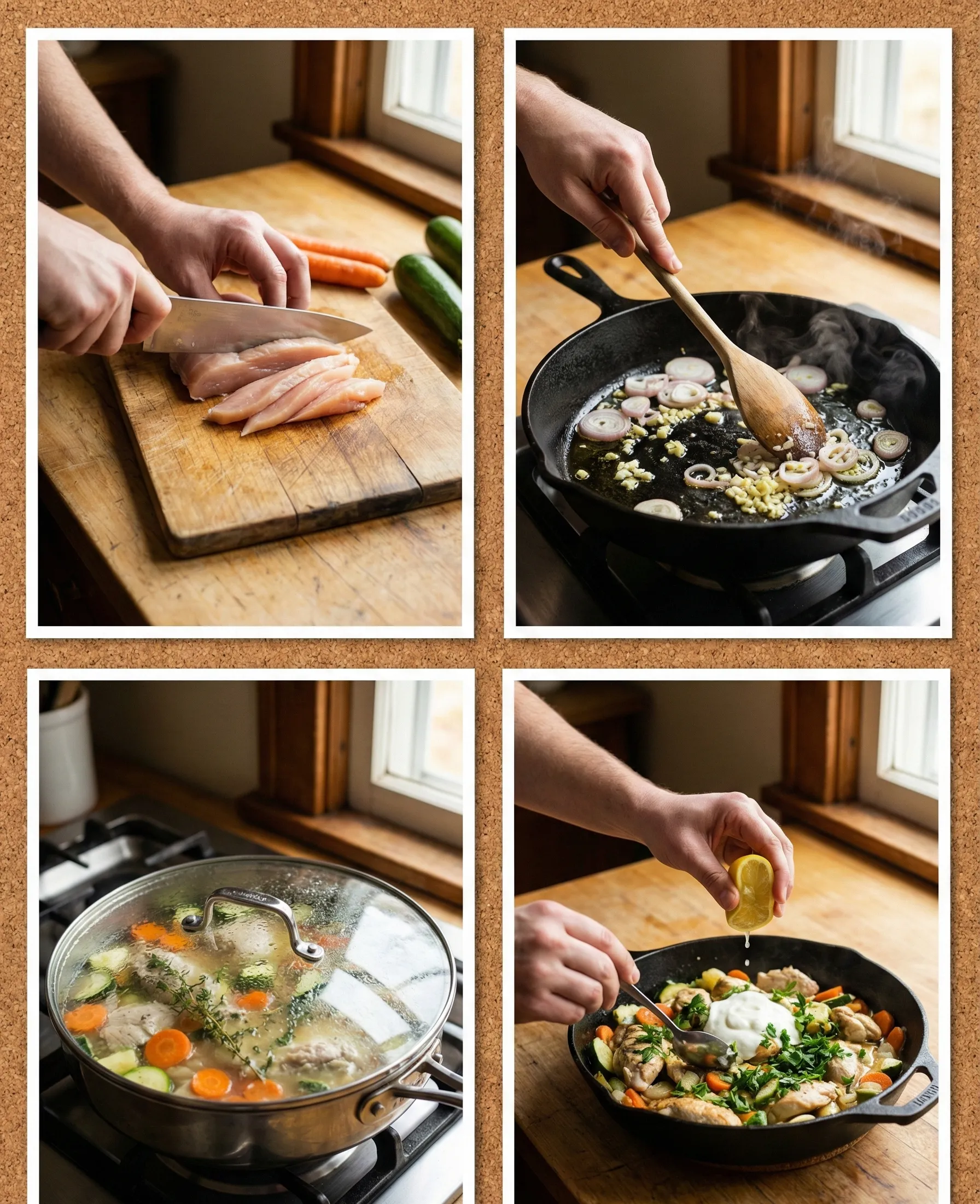 Step by step cooking the creamy chicken skillet in a nonstick pan
