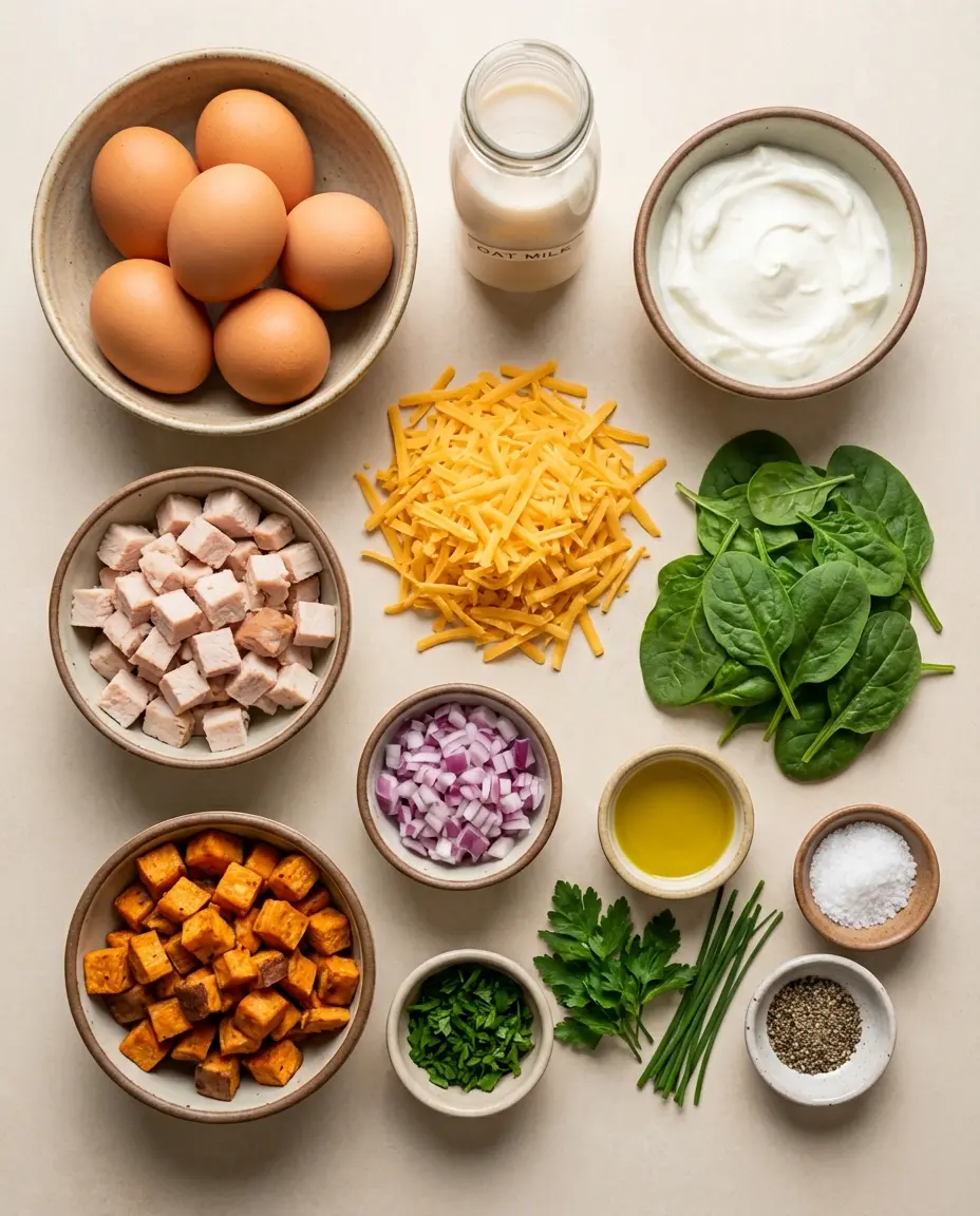 Ingredients laid out for the breakfast casserole