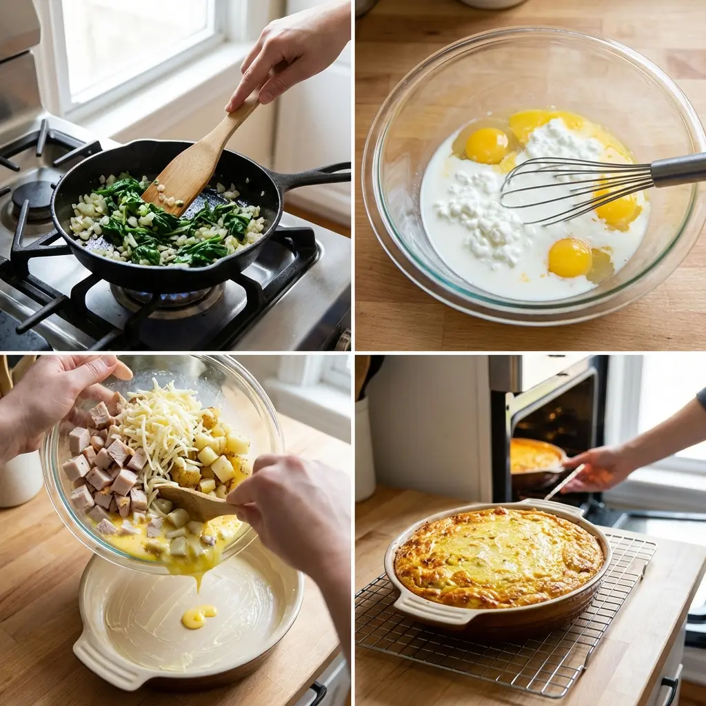 Small breakfast casserole being baked