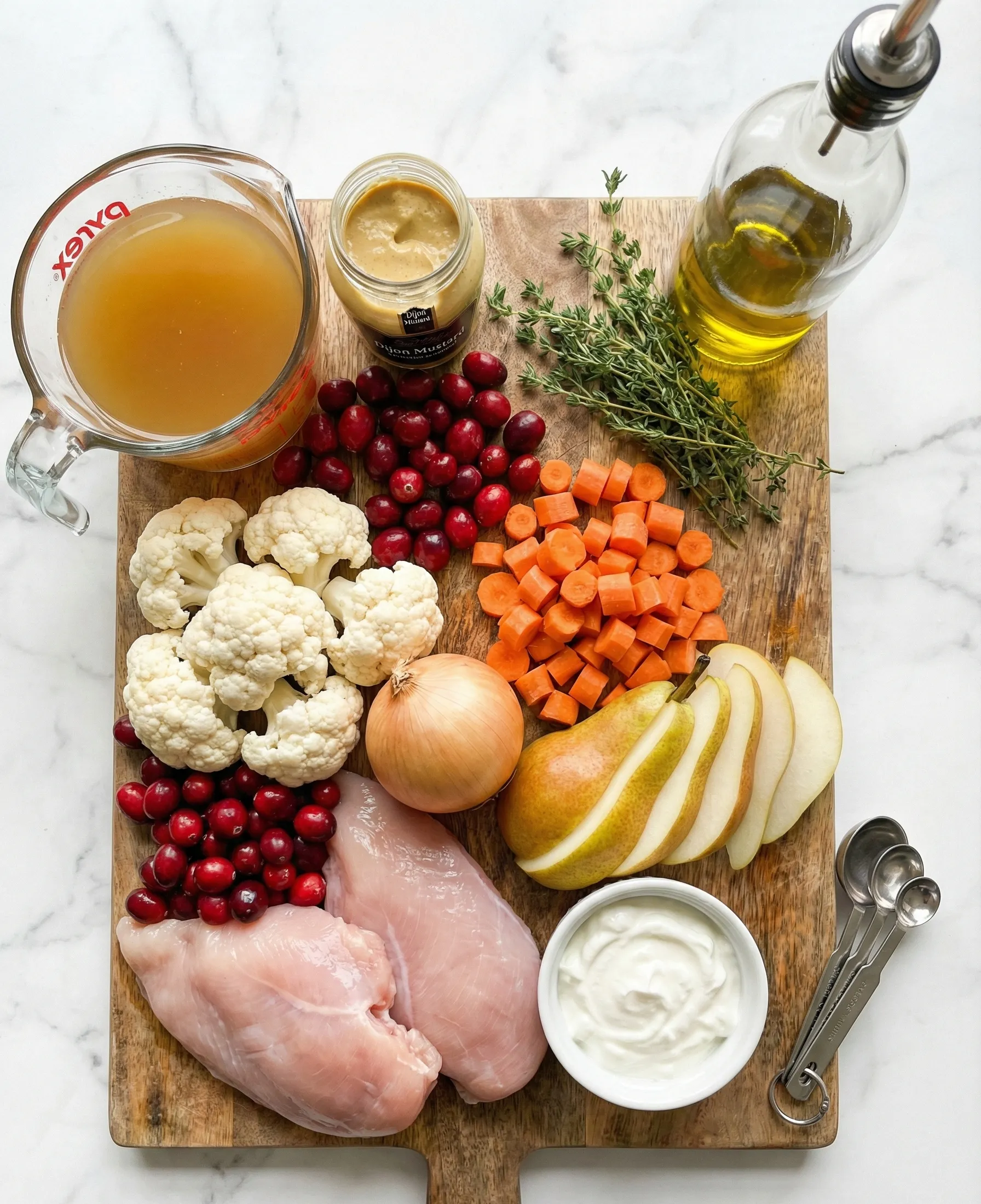 Ingredients laid out for cranberry turkey skillet