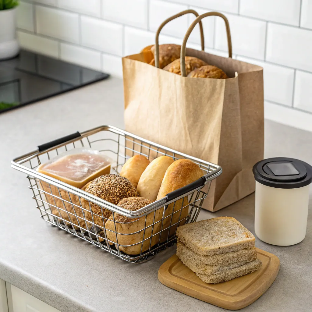 How to Shop Smart for Fresh Bakery Items for One or Two 2 Small fresh loaves and rolls arranged for easy storage and low-waste meals