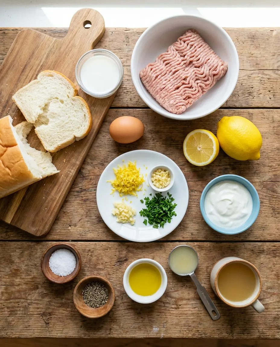 Ingredients laid out for lemony turkey meatballs