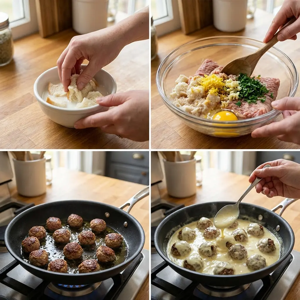 Cooking steps for forming and simmering meatballs