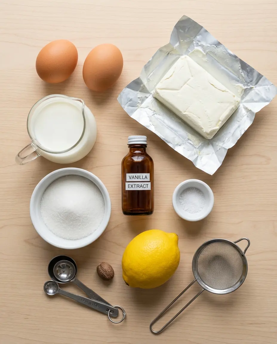 Ingredients for mini cream cheese custard pots