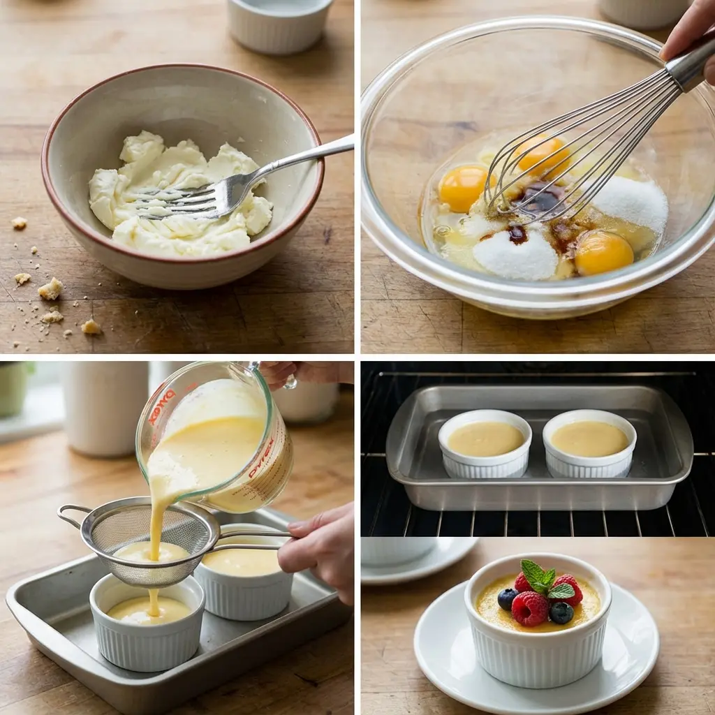 Preparing mini cream cheese custard pots