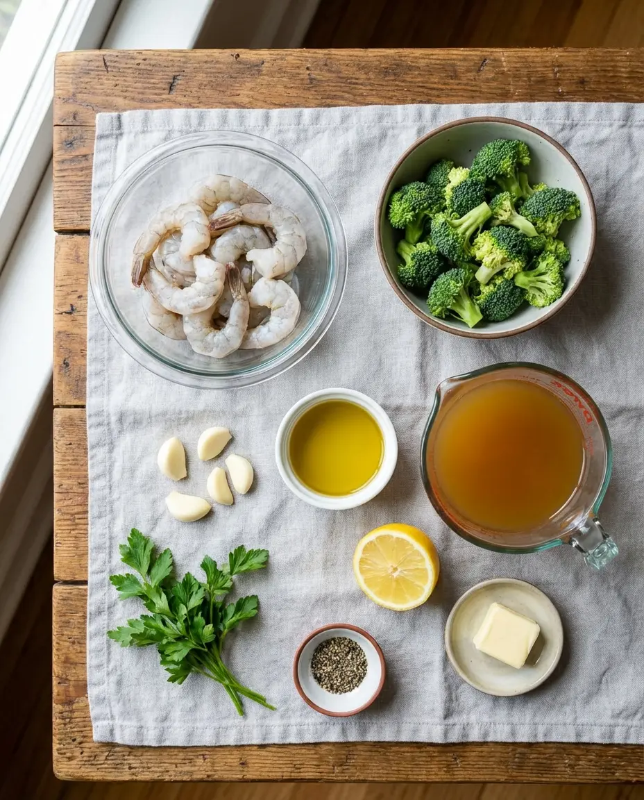 Ingredients for shrimp and broccoli one-pan dinner
