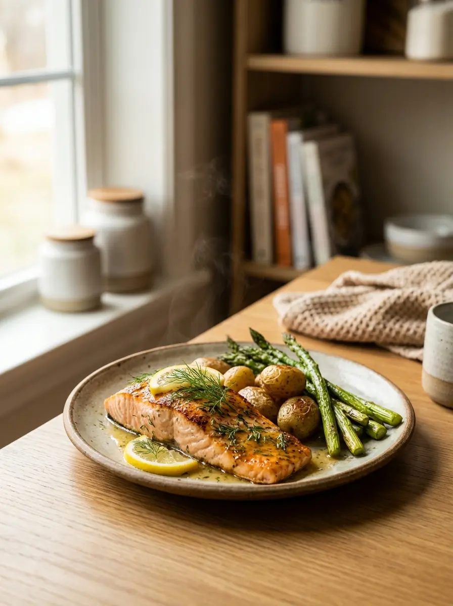 One-pan lemon-dill salmon with roasted vegetables