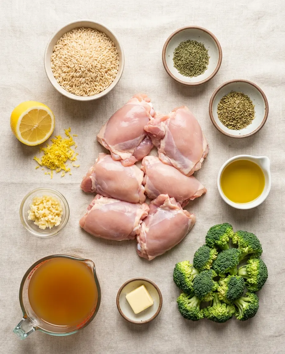 Ingredients laid out for lemon-herb Instant Pot chicken