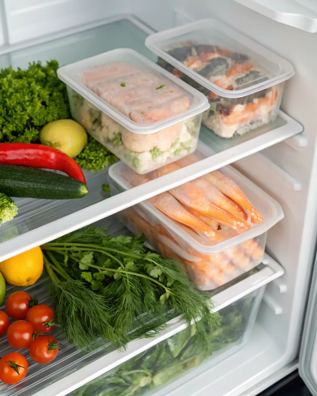 Portioned fresh fish fillets and labeled freezer bags demonstrating storage and low-waste meal planning