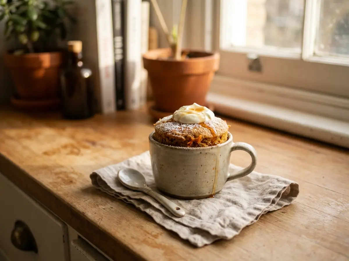 Single-serve carrot mug cake in a mug