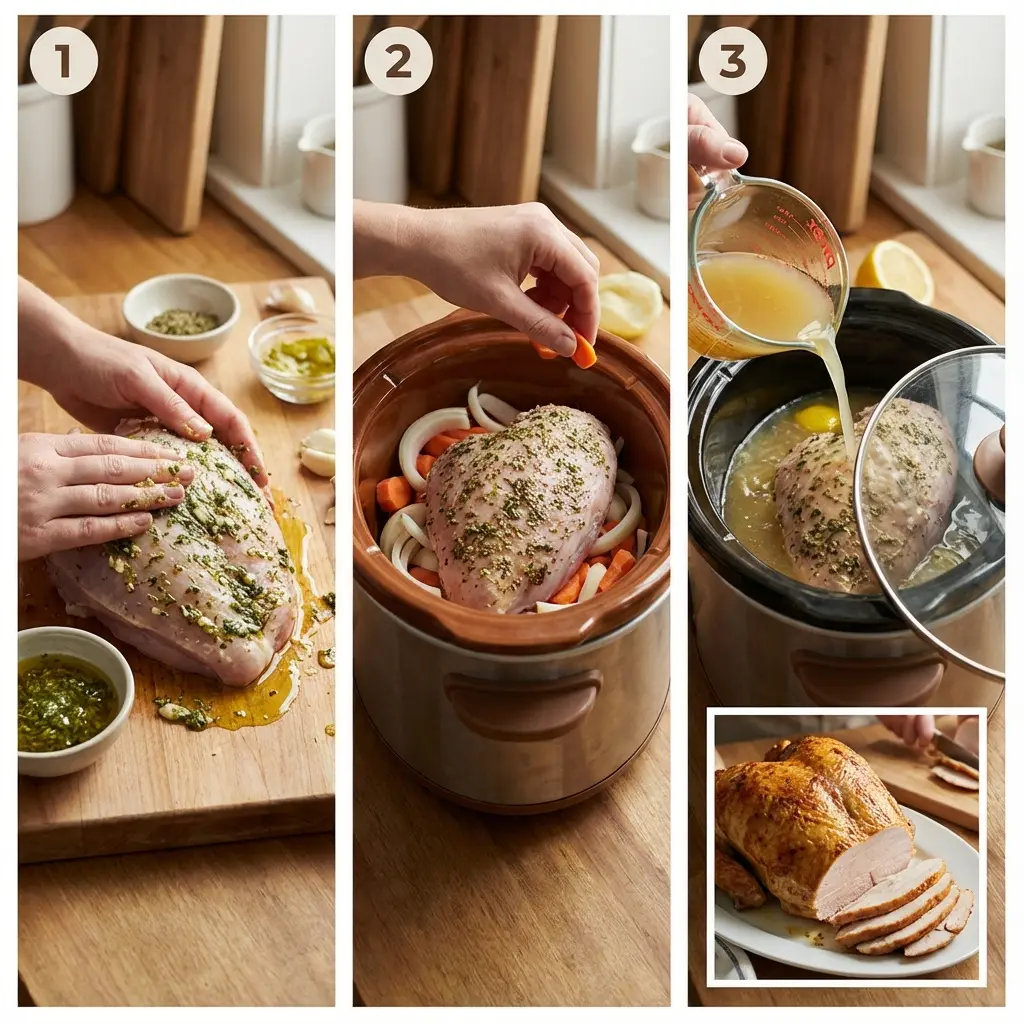 Slow cooker steps for turkey breast pot roast