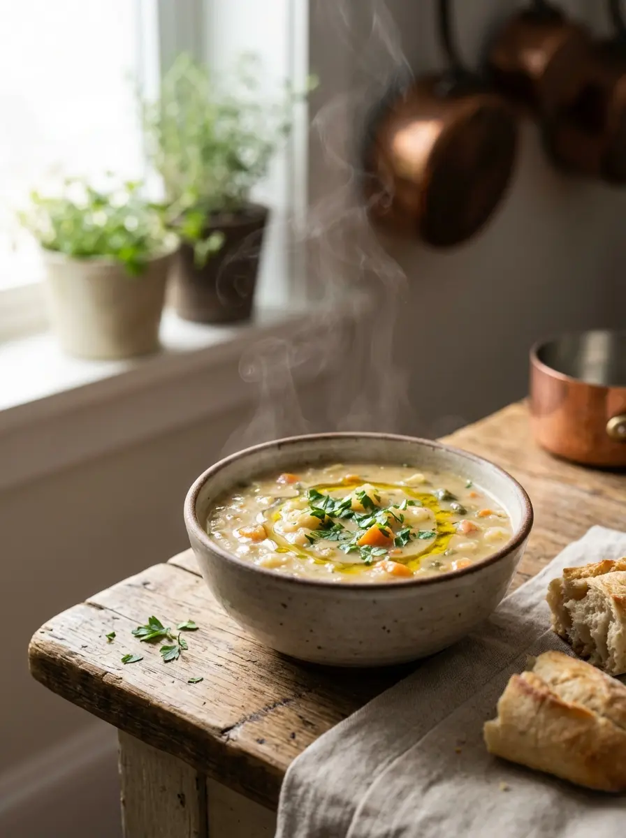 Slow-cooker vegetable soup in a bowl