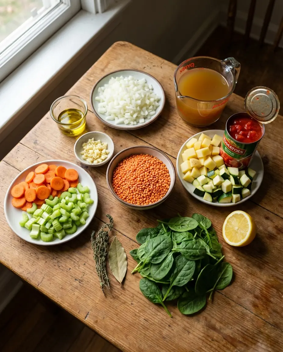 Ingredients for vegetable soup laid out