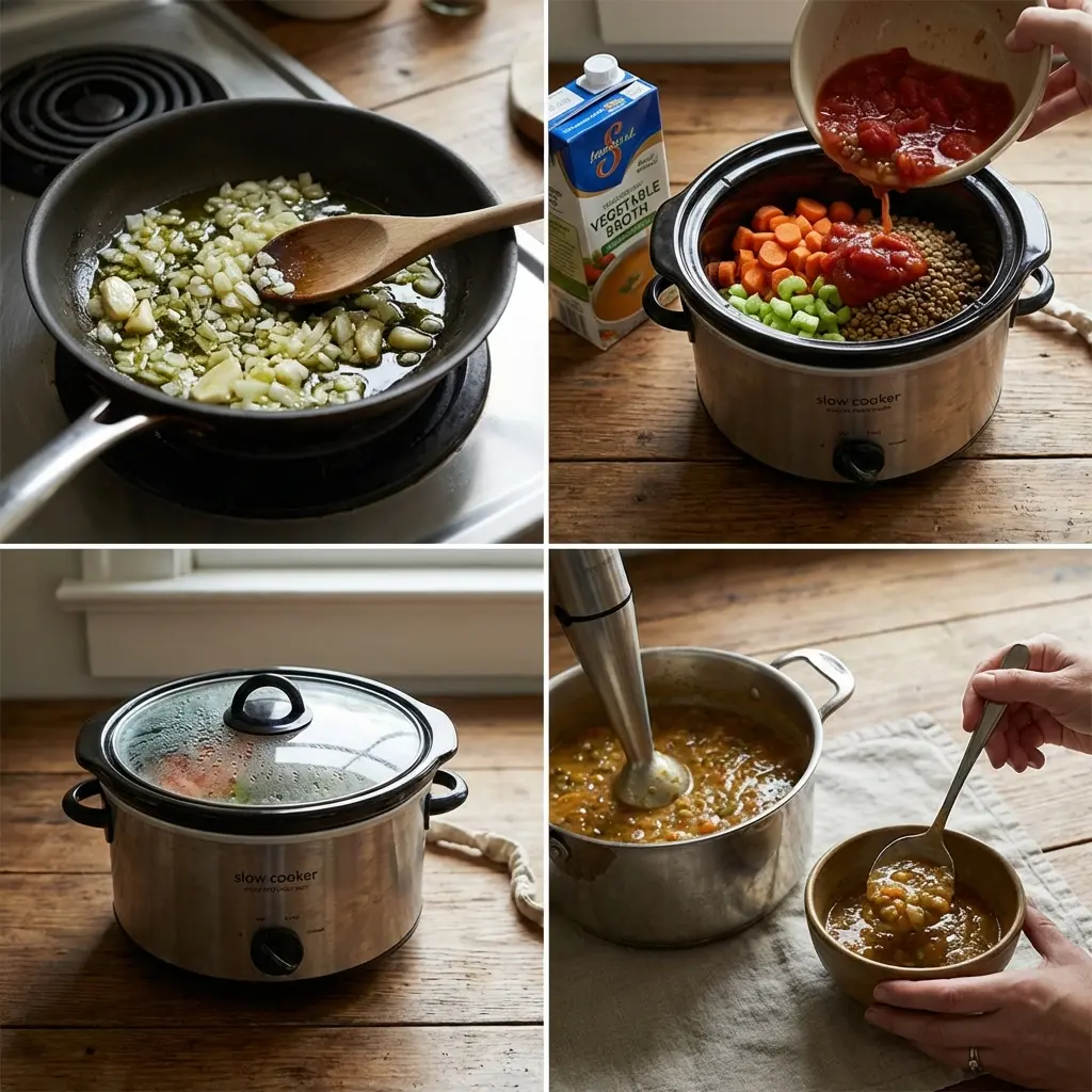Cooking steps for slow-cooker soup
