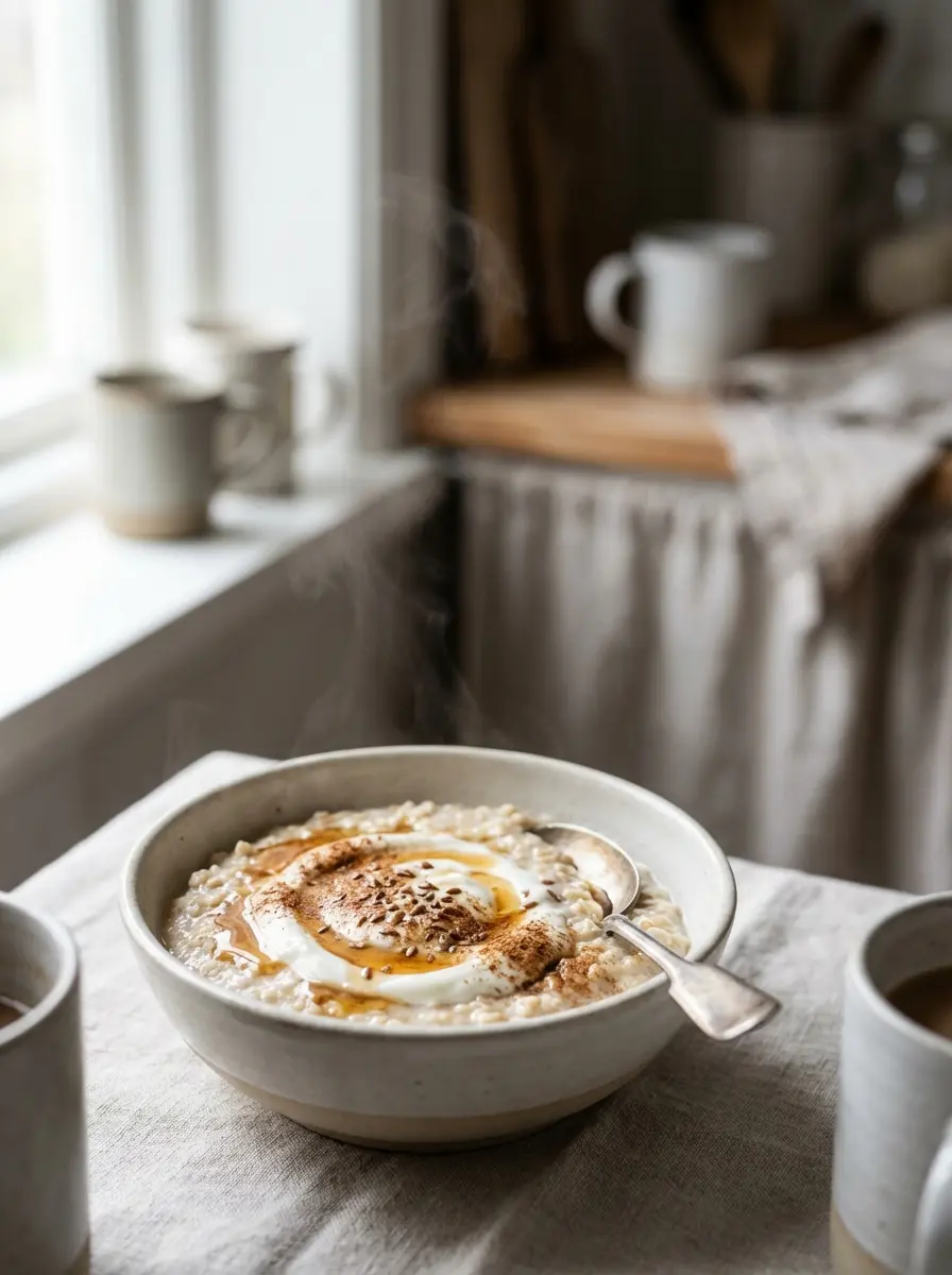 Bowl of gentle high fiber oat porridge