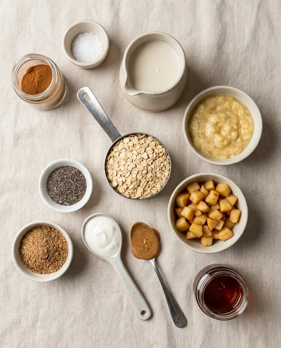 Ingredients for gentle oat porridge laid out