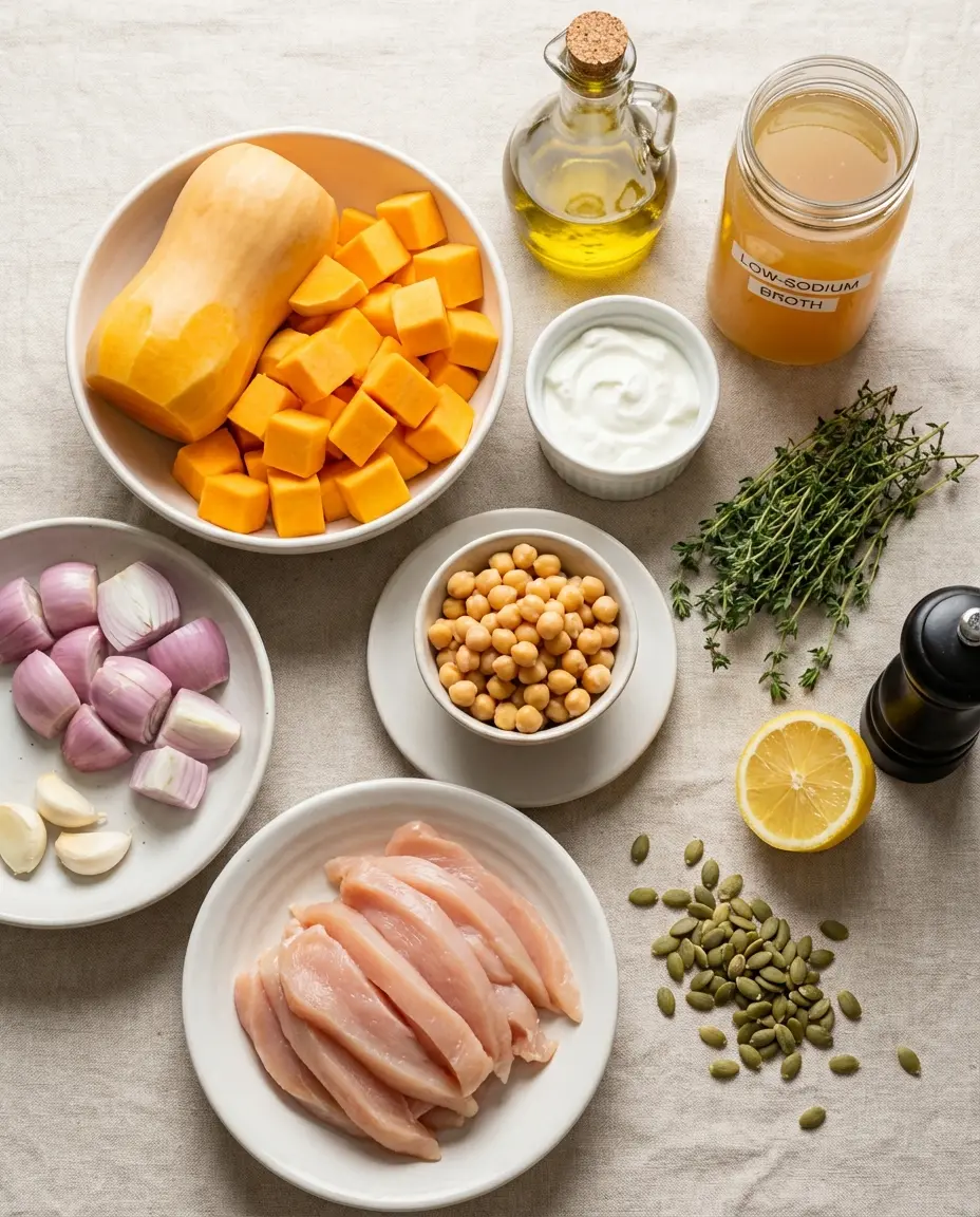 Ingredients for gentle winter squash skillet