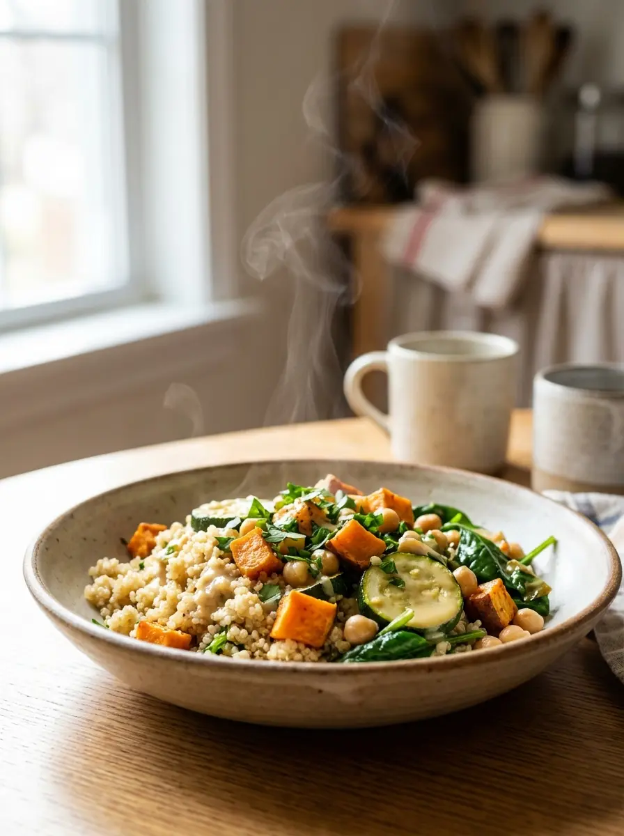 Make-ahead whole grain salad with quinoa and roasted vegetables