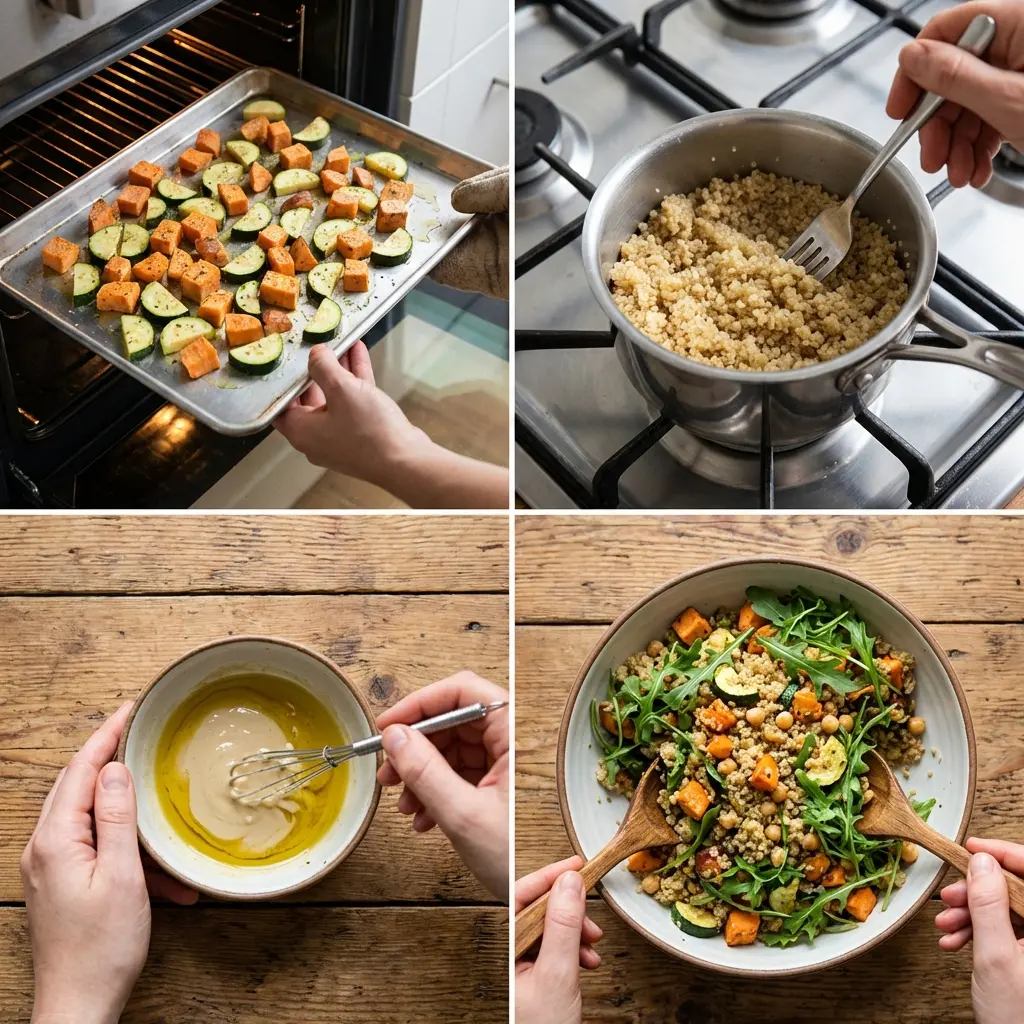 Step-by-step: roasting vegetables and cooking quinoa