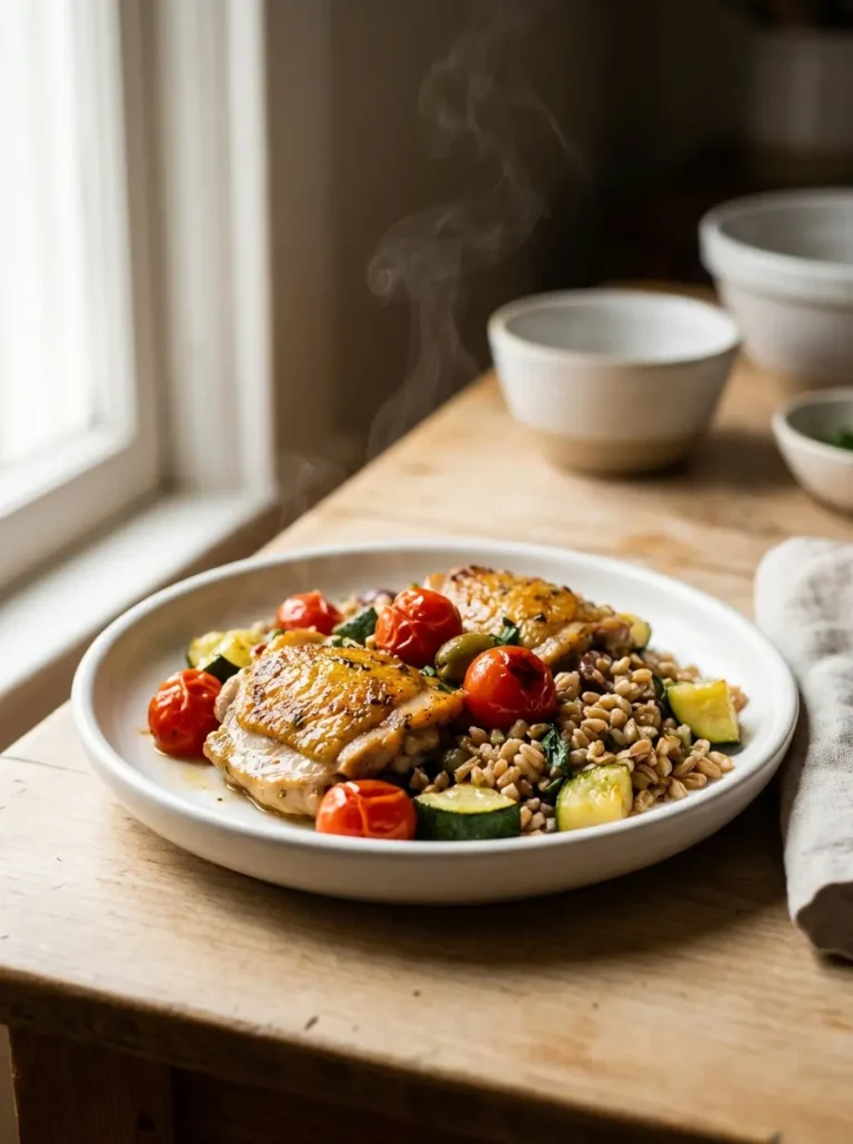 mediterranean one pan chicken and vegetables featured