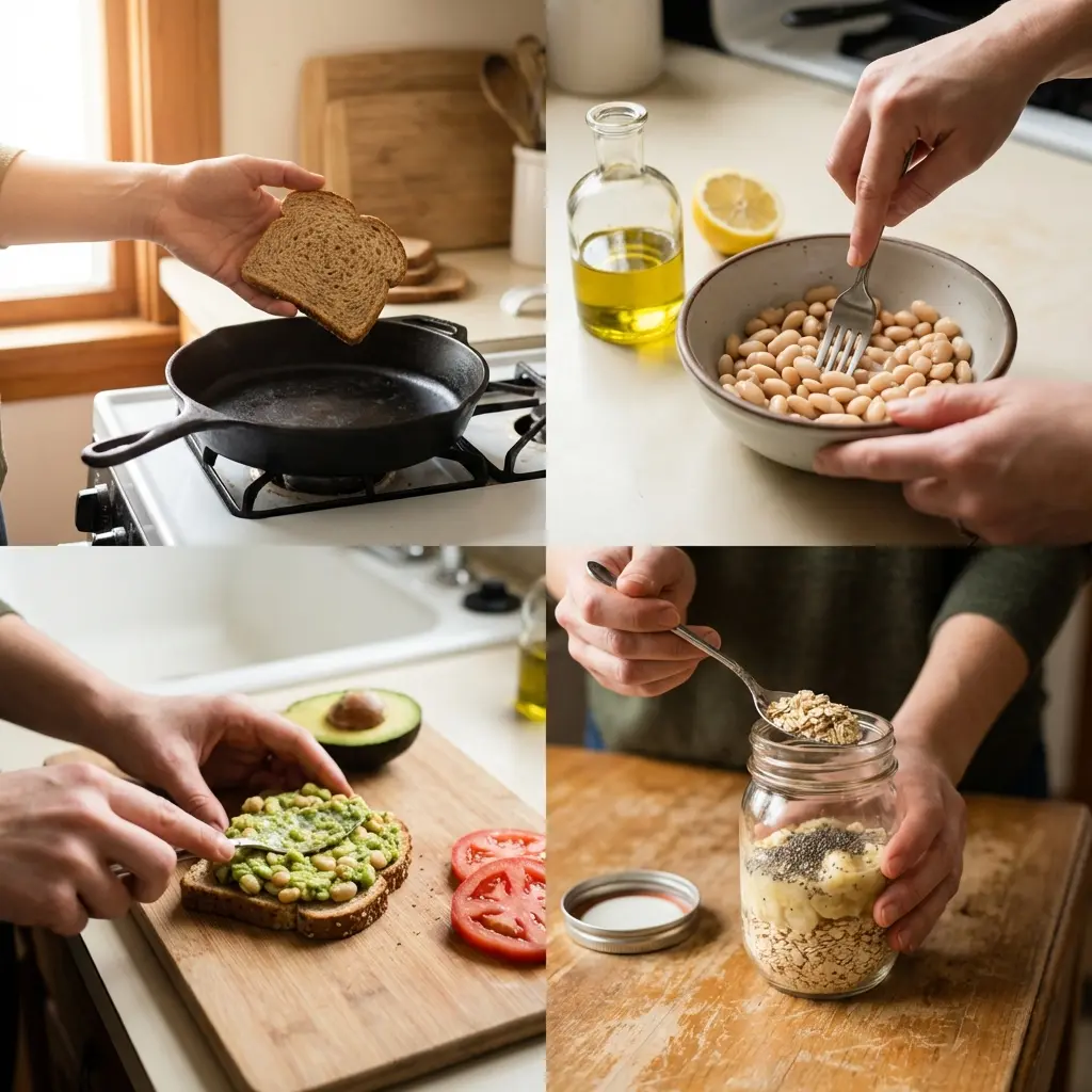 Step-by-step preparation of toast and overnight oats