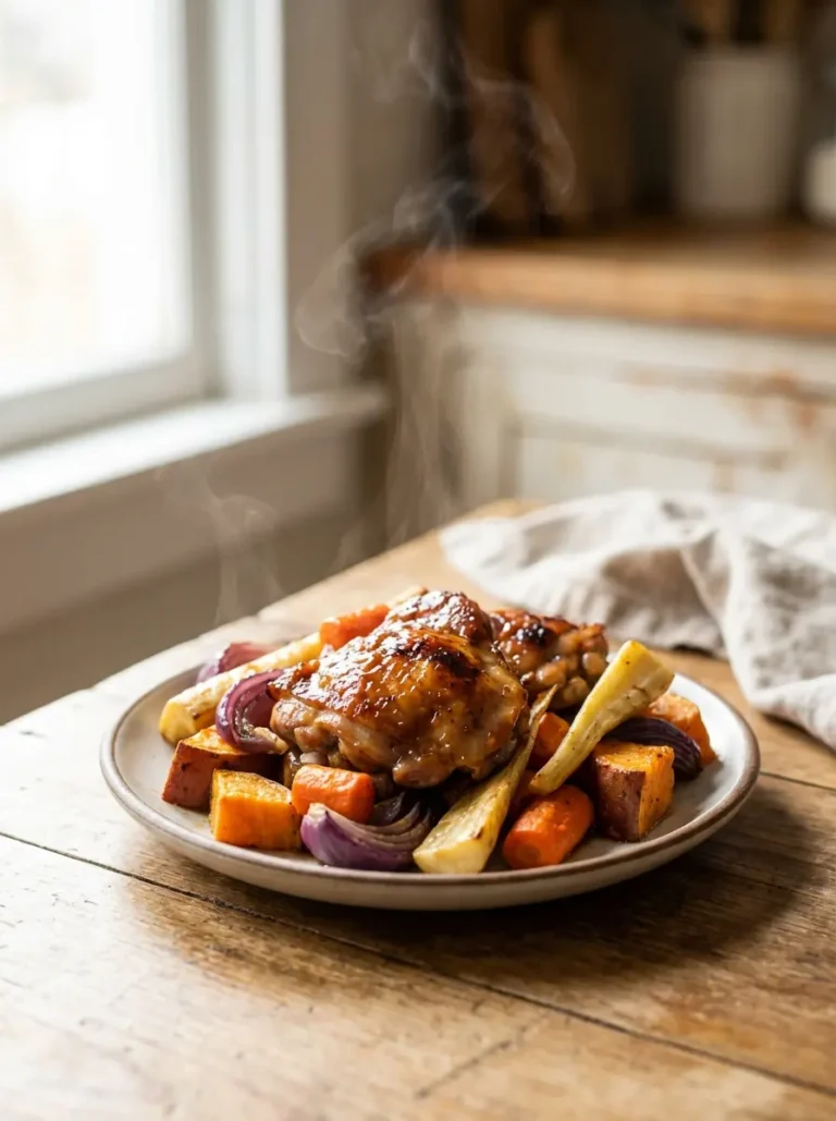 sheet pan chicken thighs one pan dinner for two featured