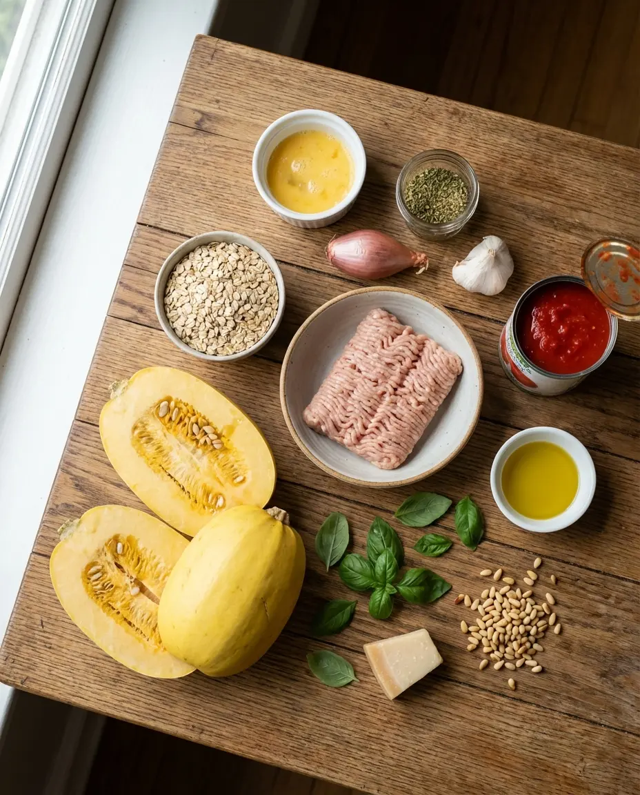 Ingredients for spaghetti squash with chicken meatballs