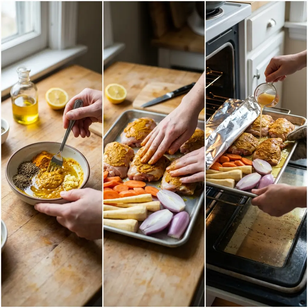 Step-by-step process for preparing the sheet pan meal