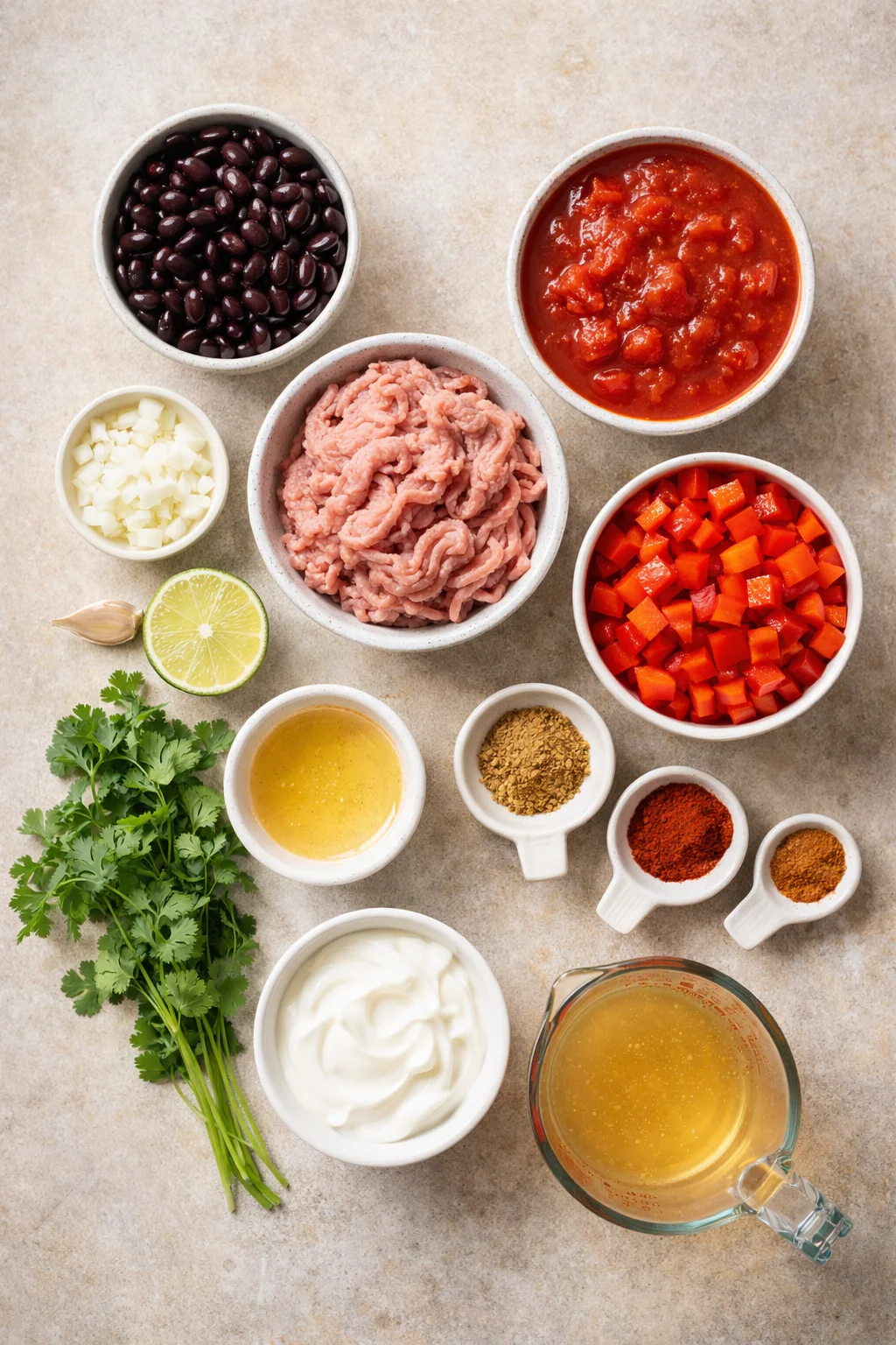 Ingredients for turkey chili on a counter