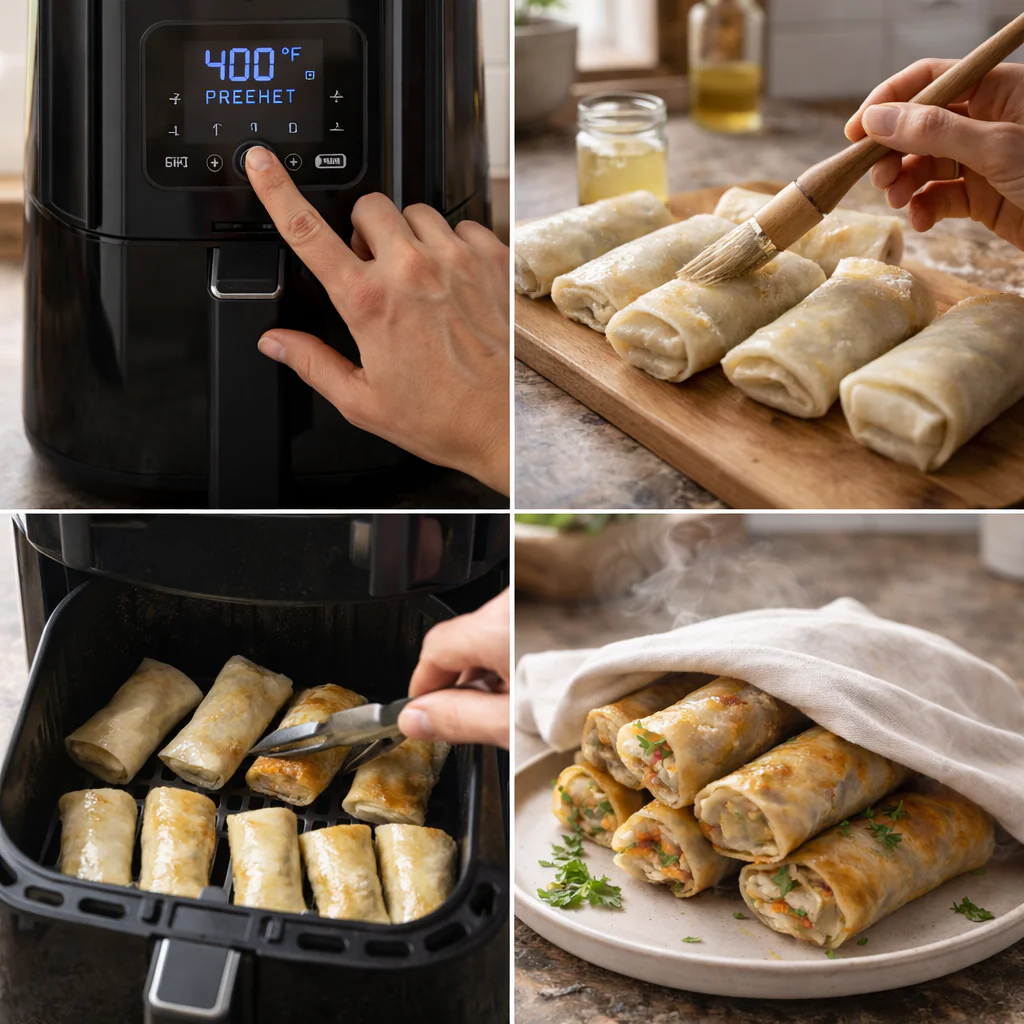 Cooking steps for air fryer frozen vegetable spring rolls