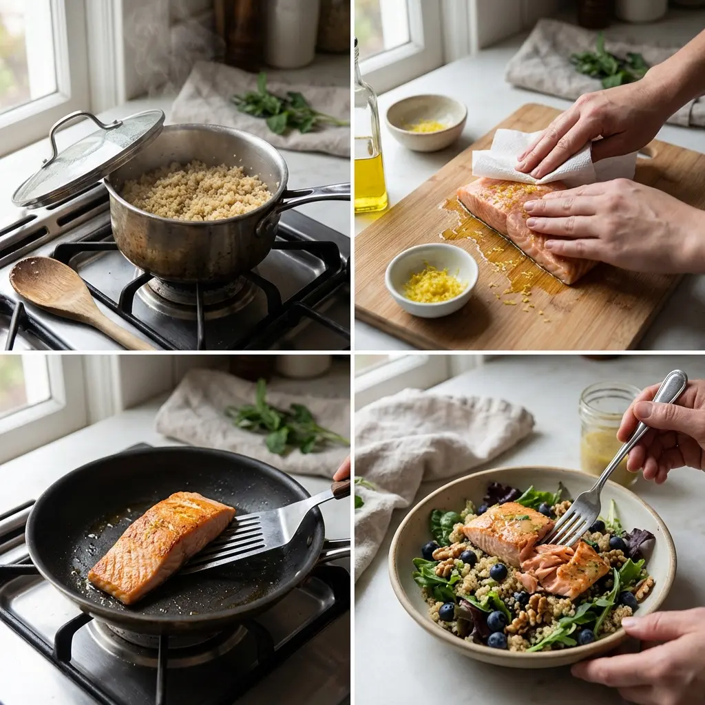 Steps to prepare the salmon and quinoa salad