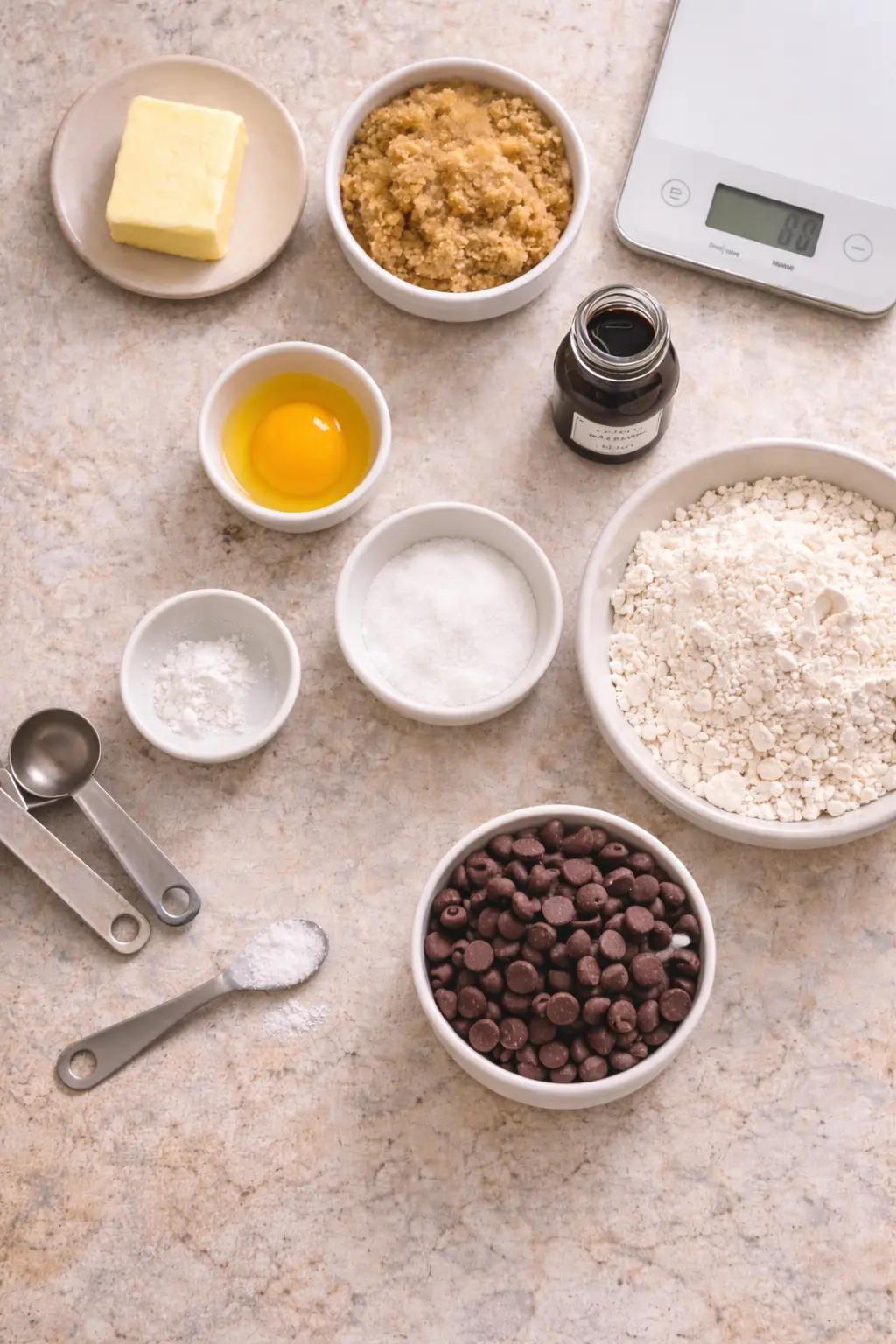 Ingredients for chocolate chip cookies