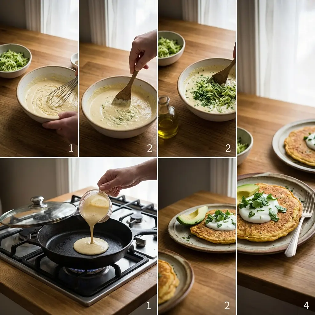 Cooking chickpea pancake in a skillet