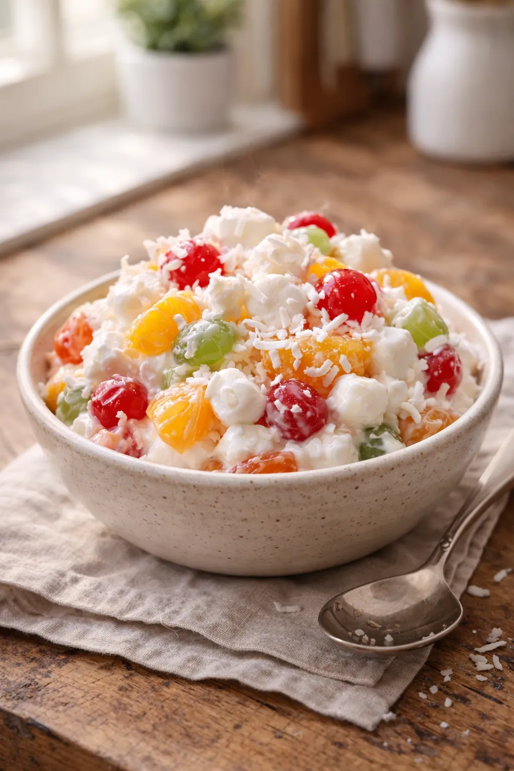 Classic ambrosia salad in a bowl