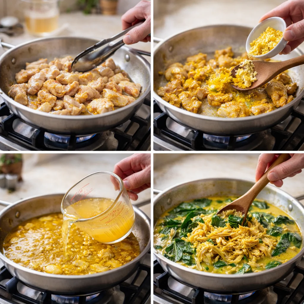 Cooking steps for comforting anti inflammatory chicken skillet