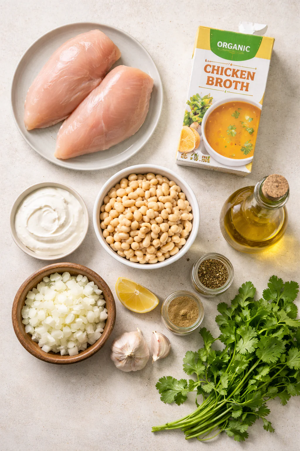Ingredients laid out for white chicken chili