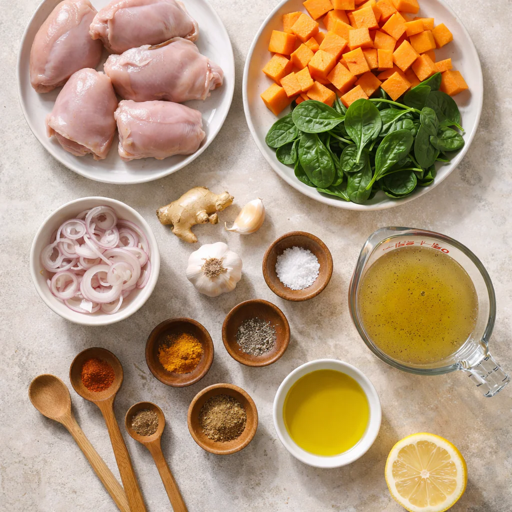 Ingredients for anti inflammatory chicken on a counter