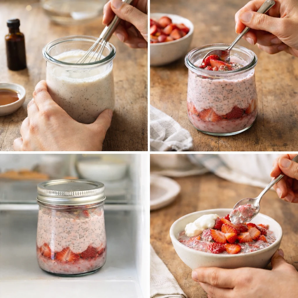 Making the strawberry chia pudding