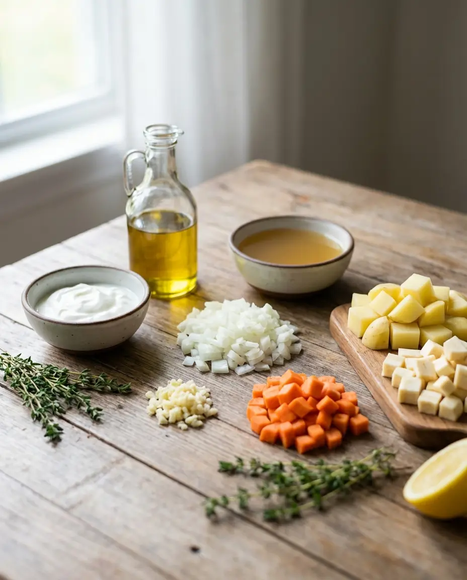 Chopped vegetables and broth ready for soup