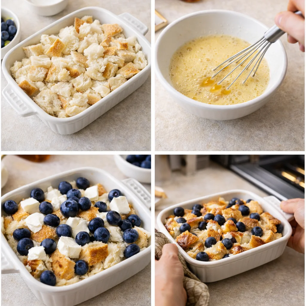 Baking the blueberry cream cheese french toast casserole