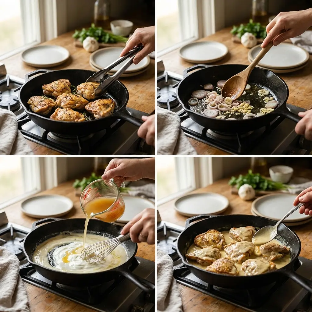 Cooking steps for the one-pan lemon-herb chicken